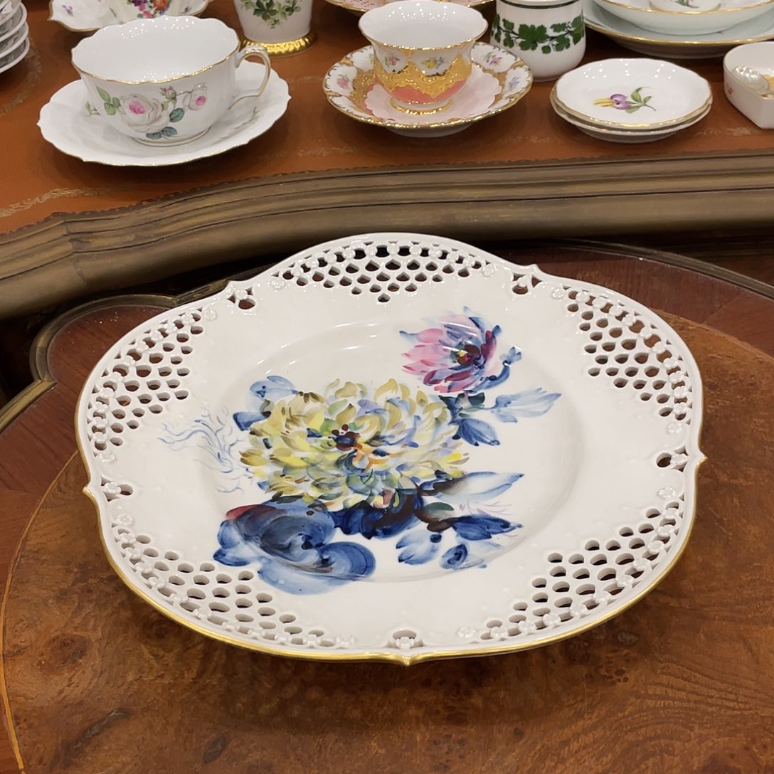 瓷片中古一等水墨彩菊