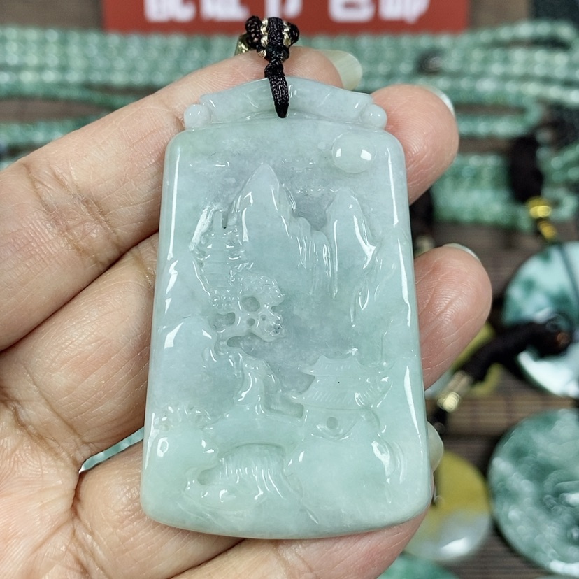 【闪购商品】翡翠颈饰未镶嵌玉吊坠翡翠玉山水牌