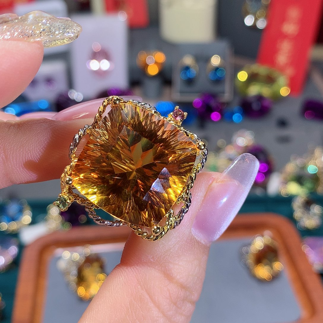 黄晶戒指银S925镶嵌Y****戒指