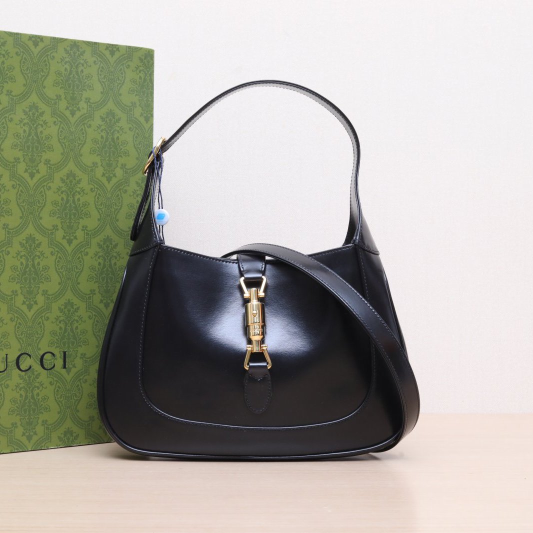 95新 GUCCI/古驰 小花Jerry Jackie 1961 小号 黑色 皮革C 金扣 