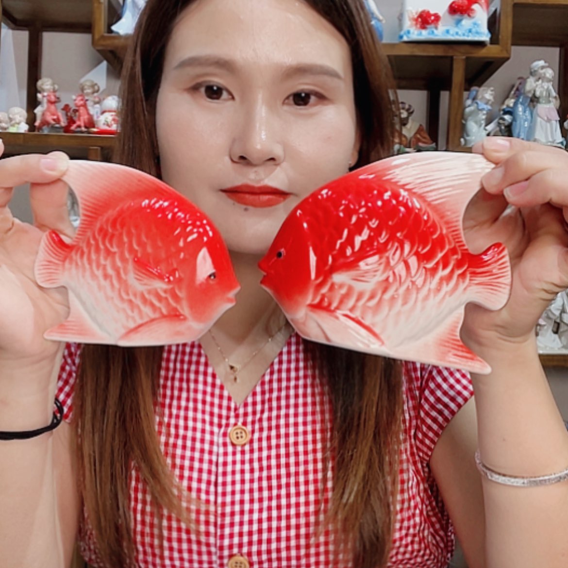 【闪购商品】盘锦鲤金鱼摆件一对