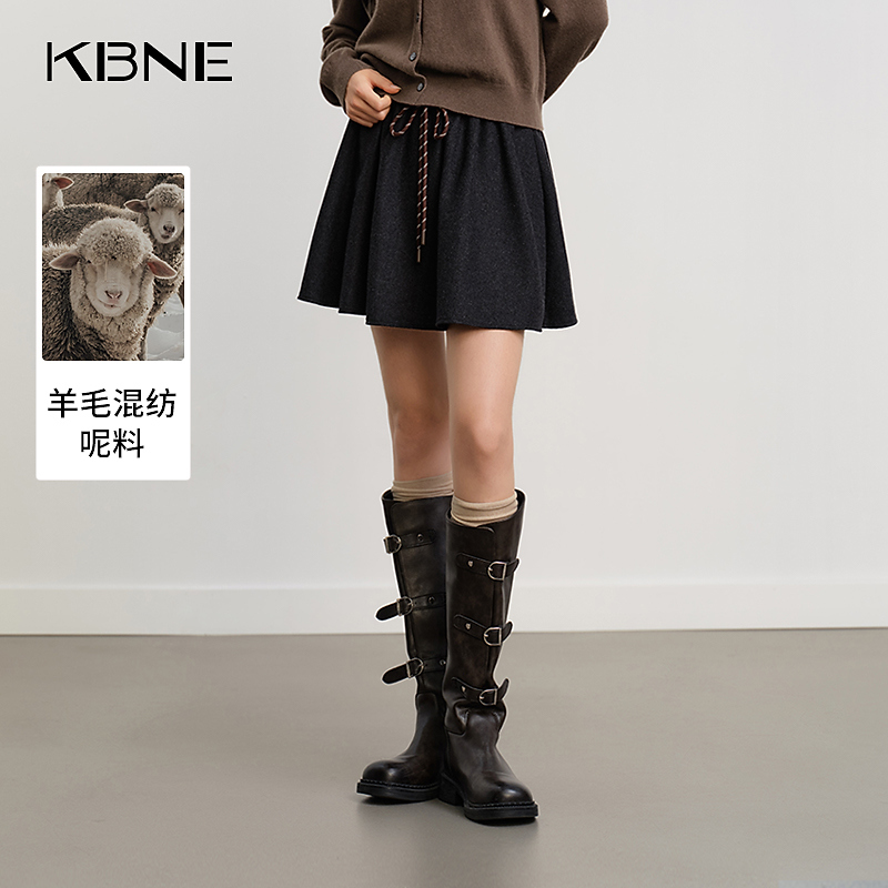 KBNE半身裙女款爆款2025新款秋季复古羊毛混纺毛呢ol半身裙a字裙