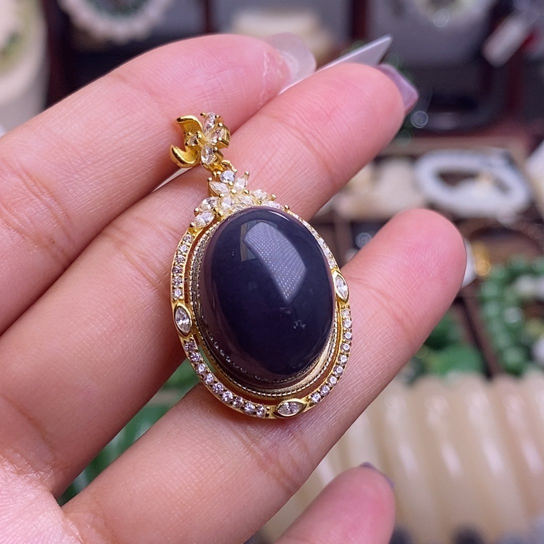 和田玉福利款浓烟紫帝王紫银吊坠未镶嵌