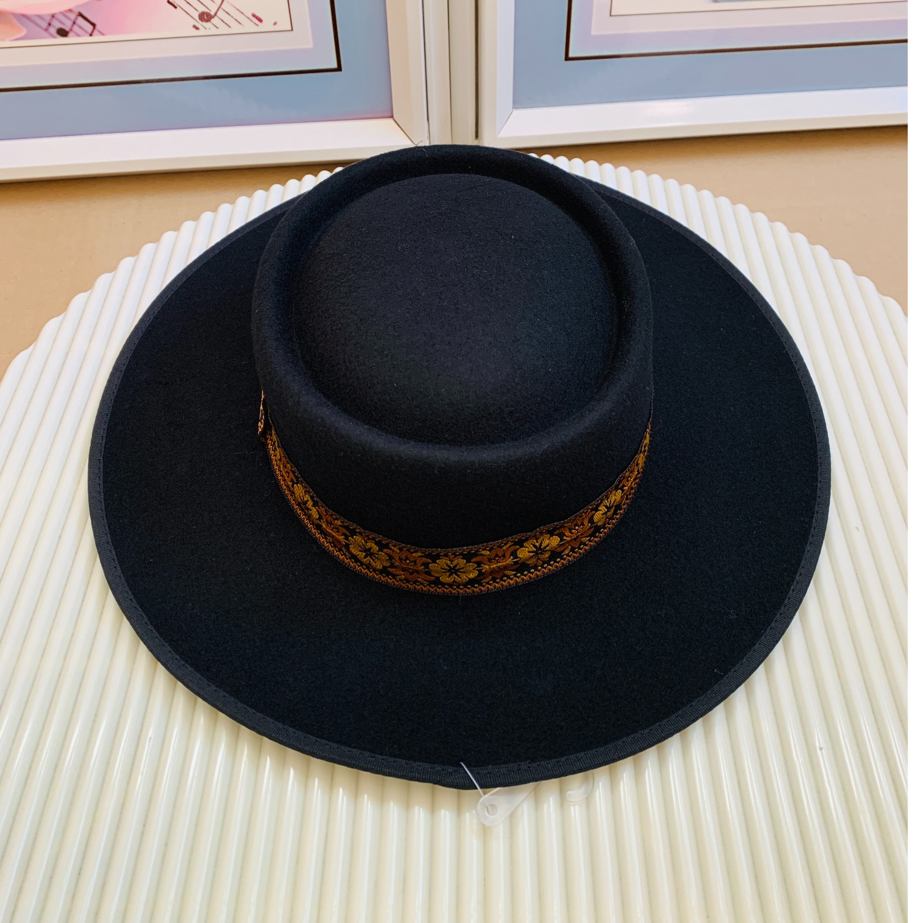 4号链接纯澳毛羊毛平顶礼帽爵士平顶礼帽渔夫帽经典网红款民族风