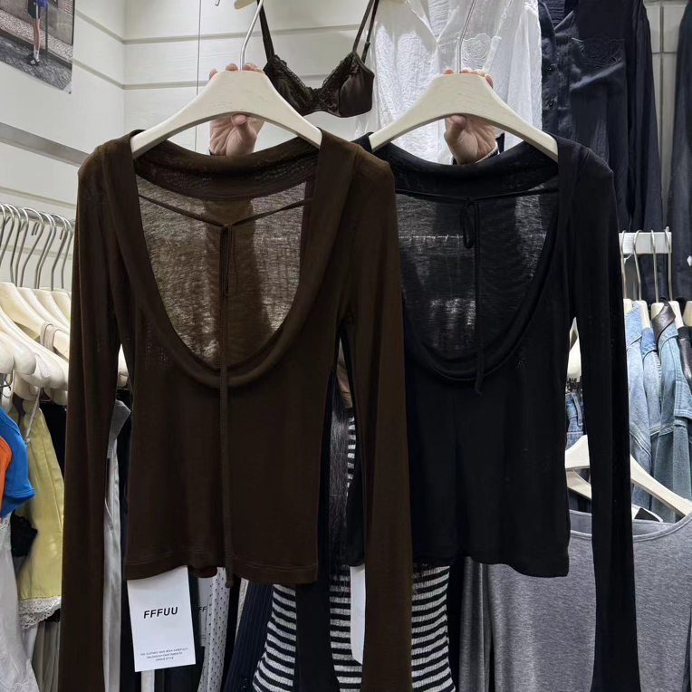 菜花 福（1ch22817#）极简休闲 后U背长袖百搭T恤 11-2