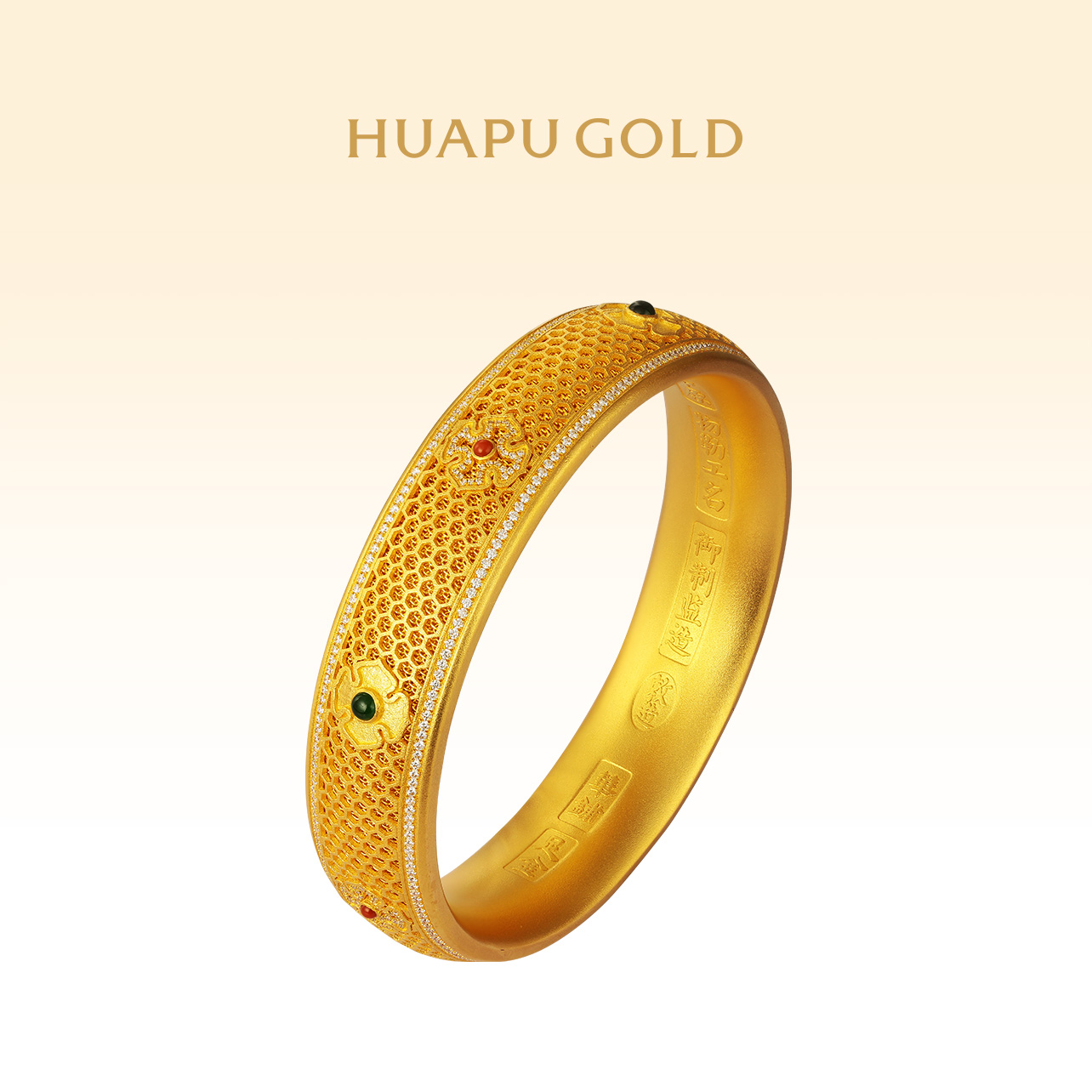 【華铺黄金】古法黄金手镯 祥·祉 和合如意 足金90.22g