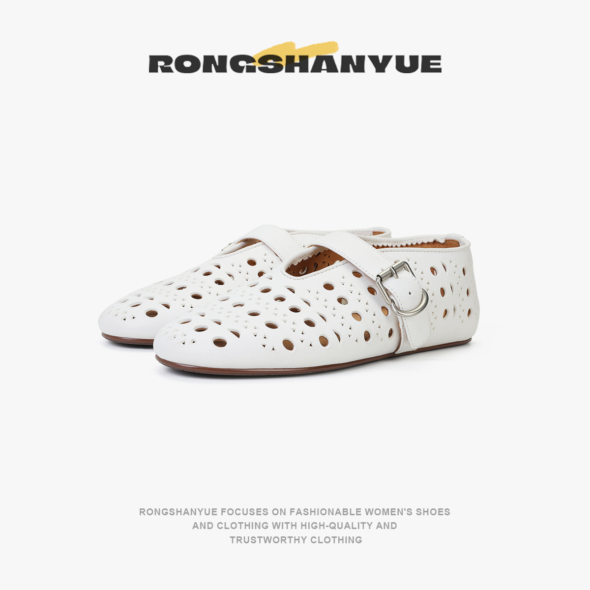 无品牌【航圣】环保皮牛皮玛丽珍镂空透气夏季百搭浅口女洞洞单鞋