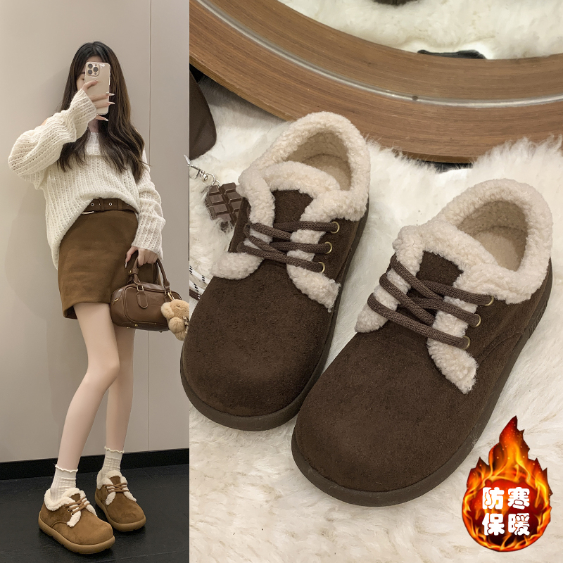 复古港风潮流风系带勃肯鞋子女棉鞋防滑雪地靴休闲风休闲纯色