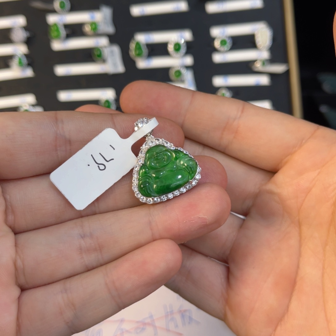 翡翠戒指银S925镶嵌翡翠吊坠
