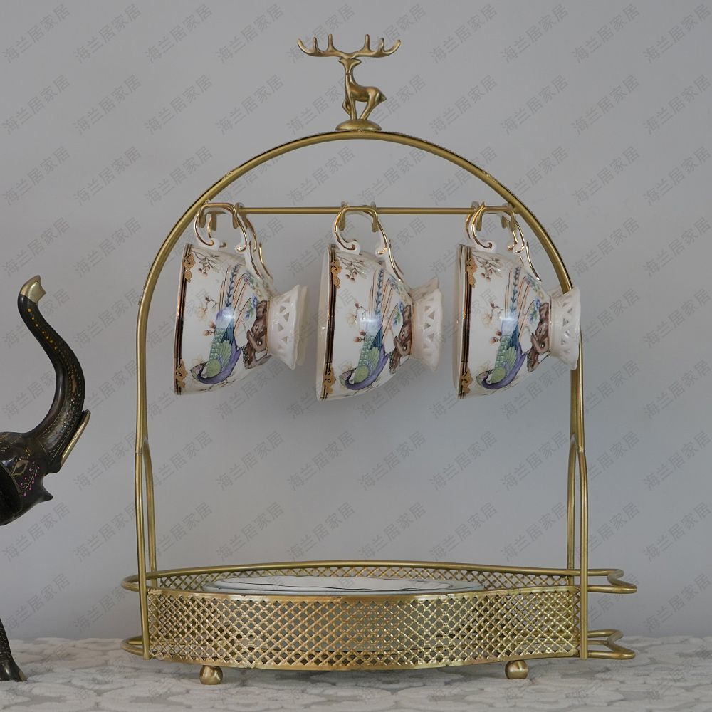 全铜梅花鹿创意盘架纯铜杯架新款咖啡杯架