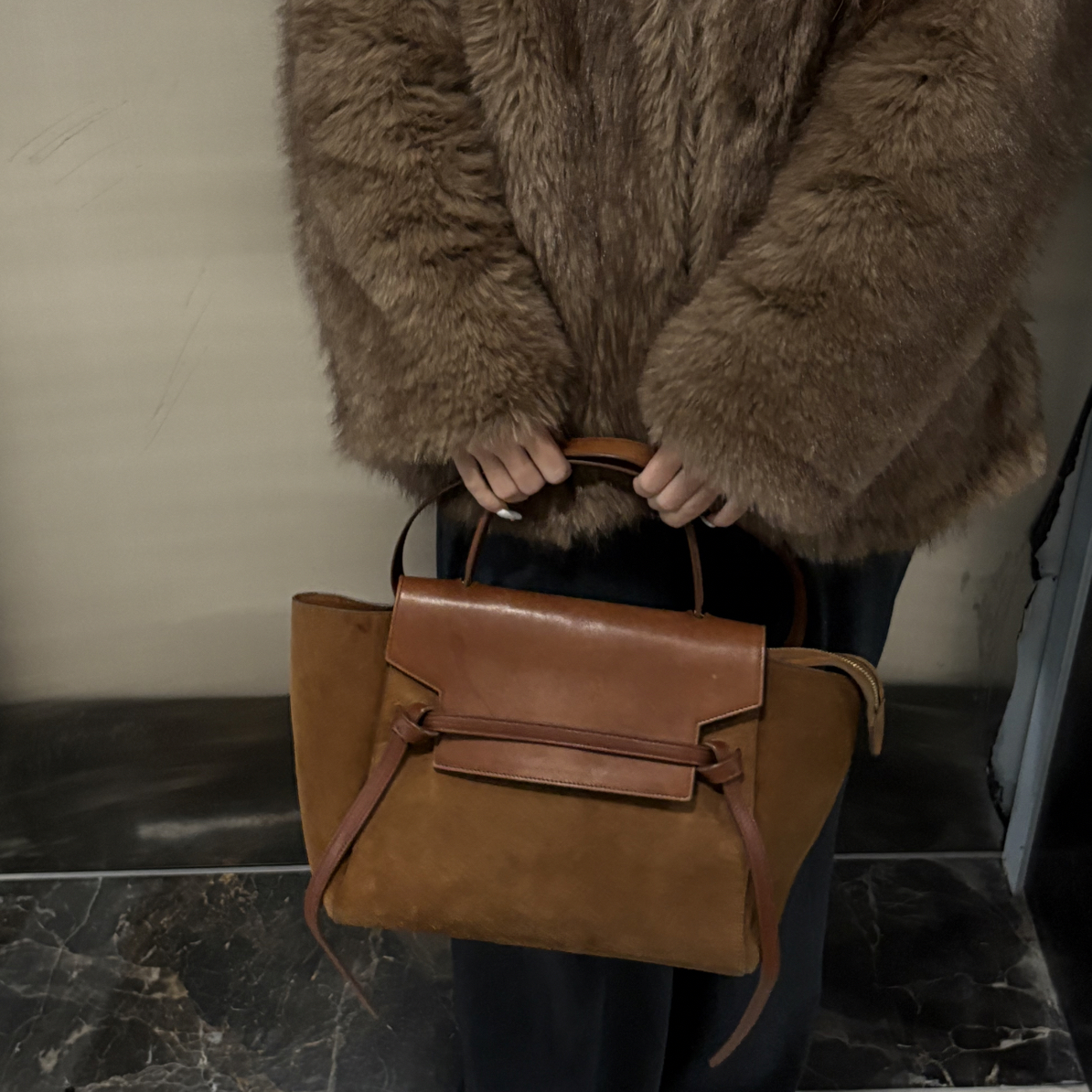 95新 Celine/思琳 棕色麂皮托特包