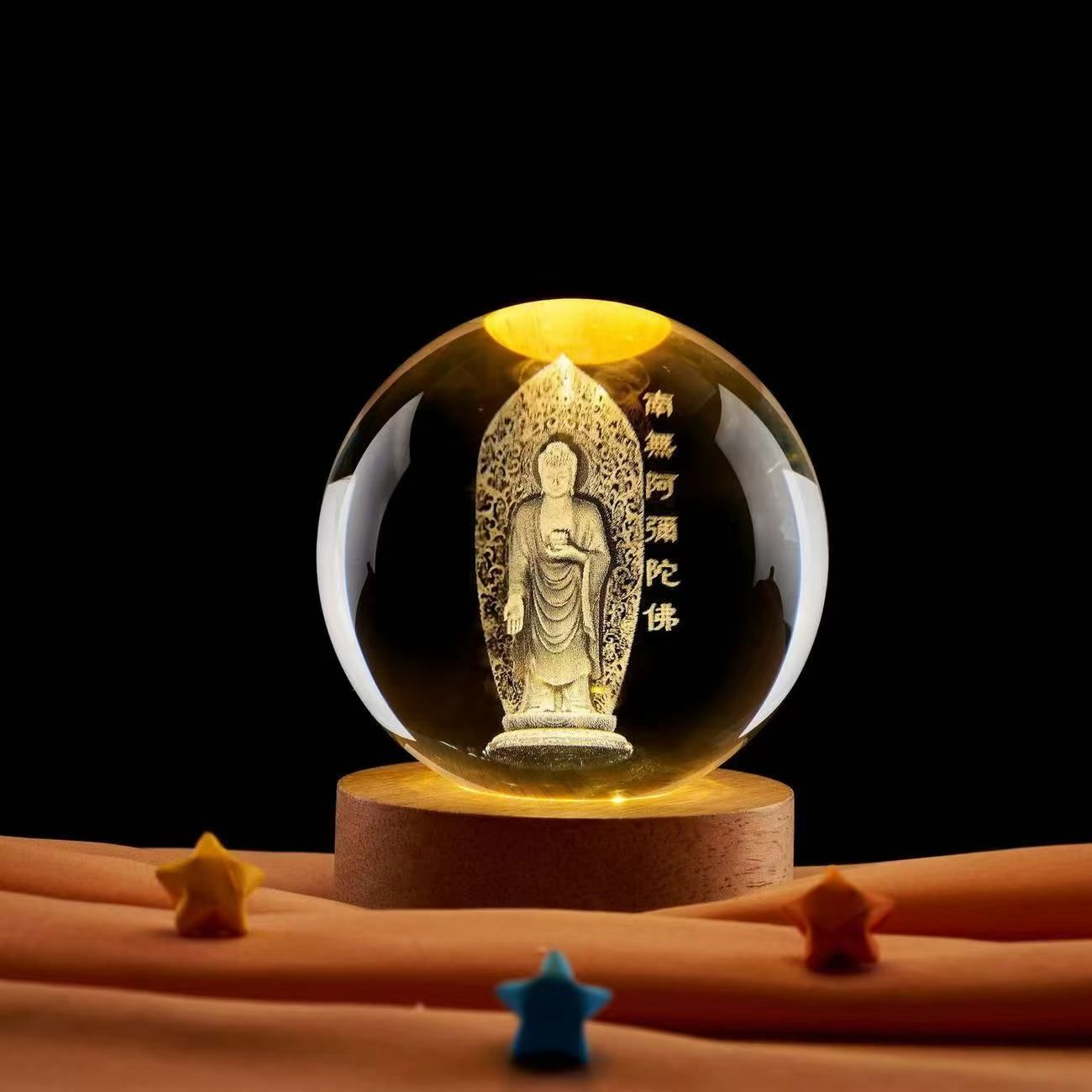  高清内雕发光水晶球观音菩萨阿弥陀佛摆件水晶球
