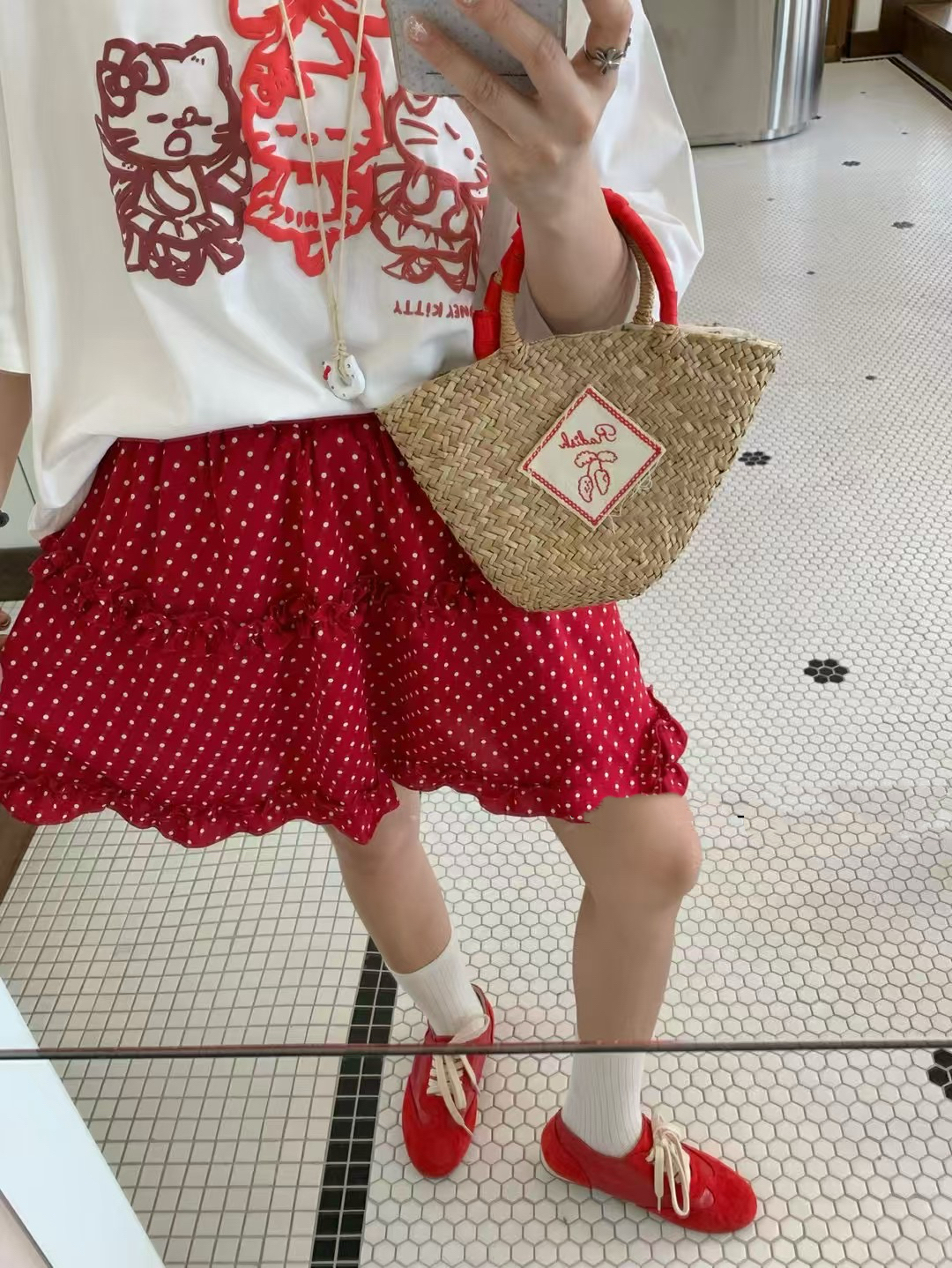 2828大码红色波点蛋糕短裙