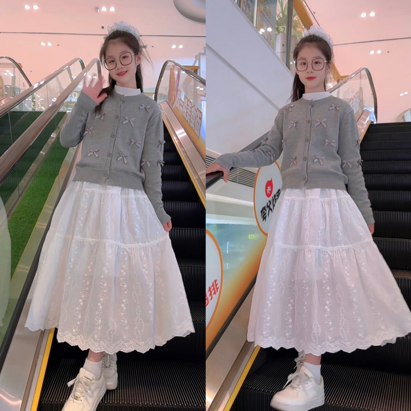 女童套装高腰秋季中长款半裙春秋时尚女童少女风气质公主网红洋气