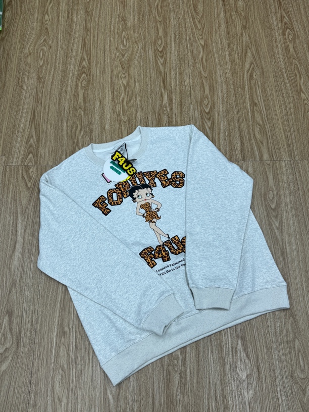 4u春秋季豹纹印花贝蒂女郎情侣男女宽松圆领套头卫衣