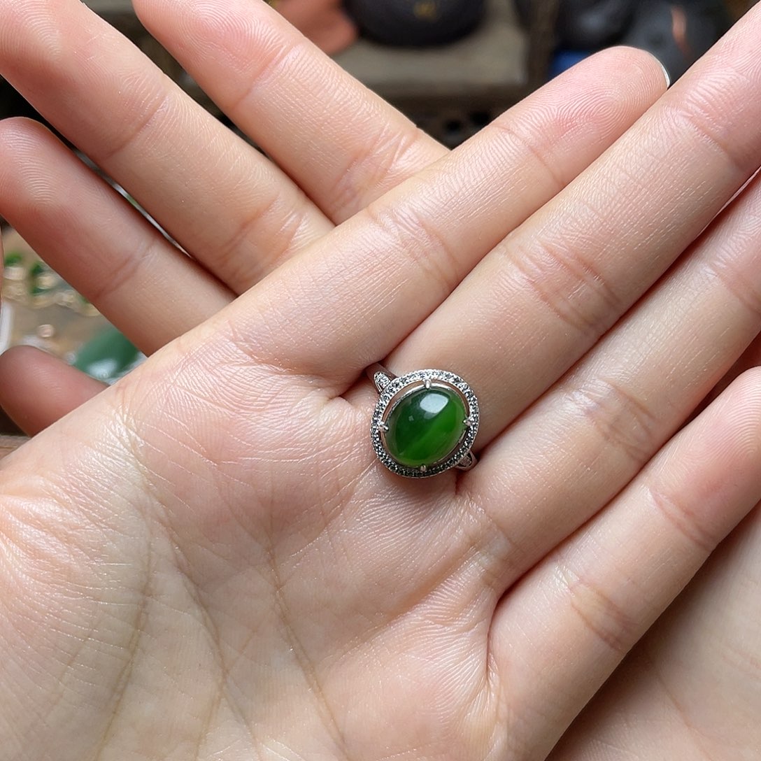 和田玉（碧玉）银S925镶嵌吊坠(赠链)戒指