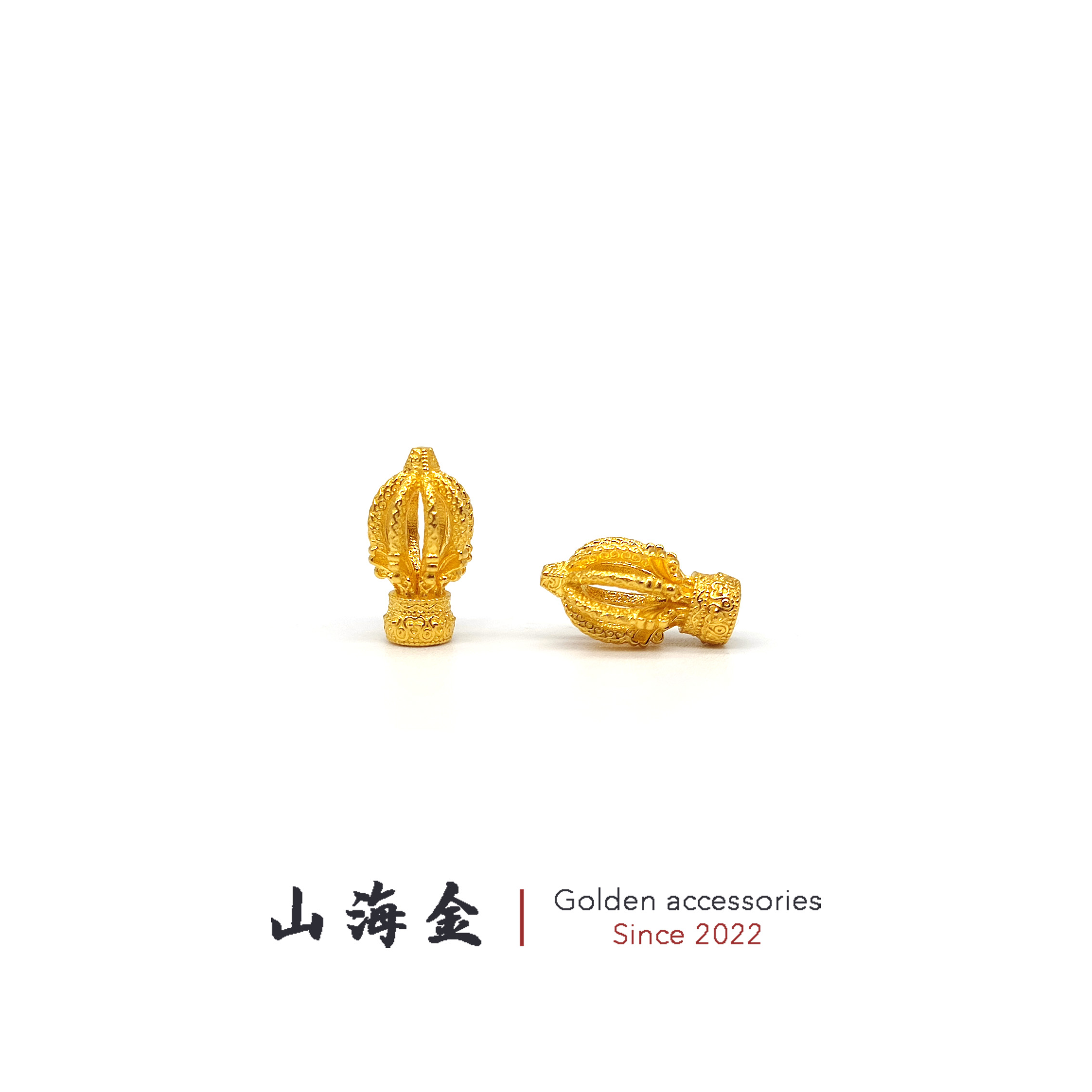 山海金 24K纯黄金999足金九股金刚杵弟子珠文玩手串金菩提DIY配饰