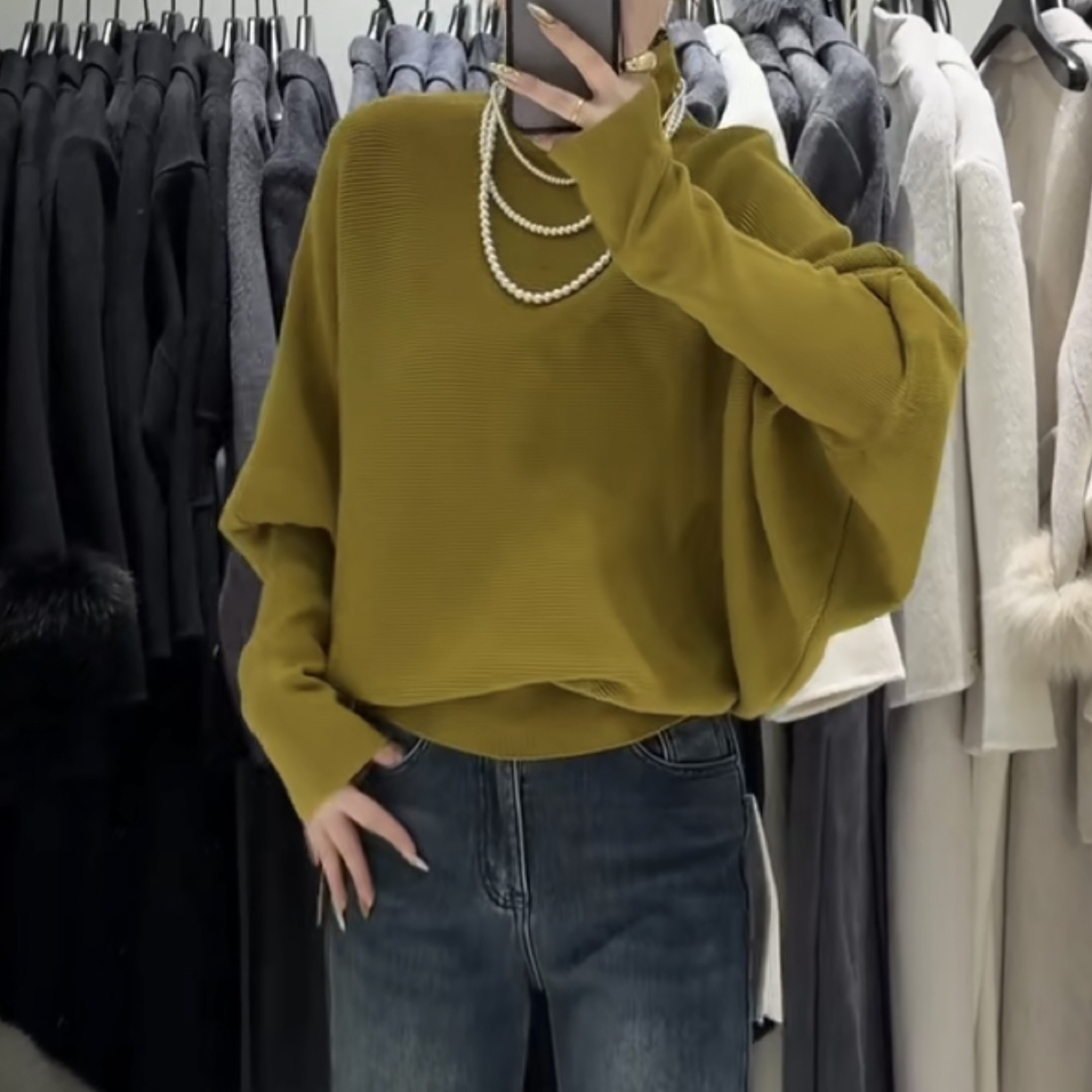 新款收腰高领设计感条纹毛衫.