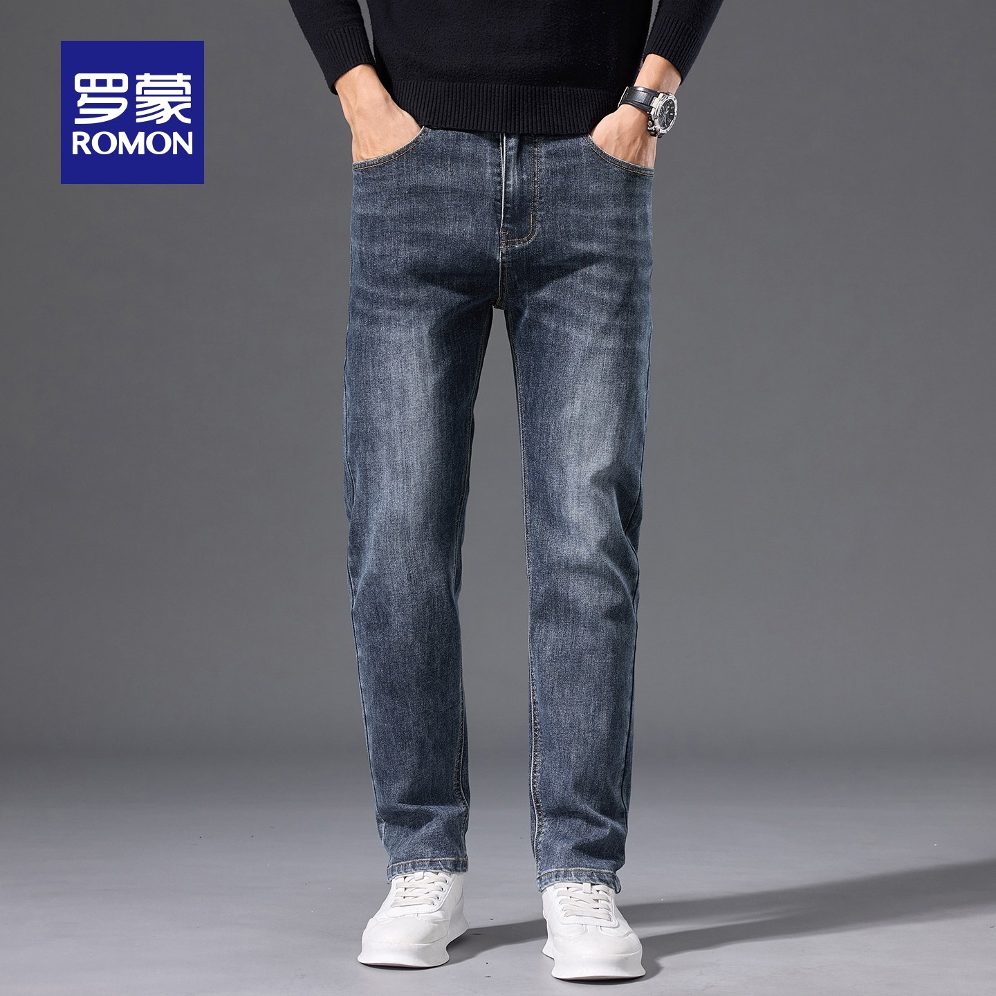罗蒙男士商务休闲牛仔裤2025秋季新款时尚潮流长裤简约百搭直筒裤