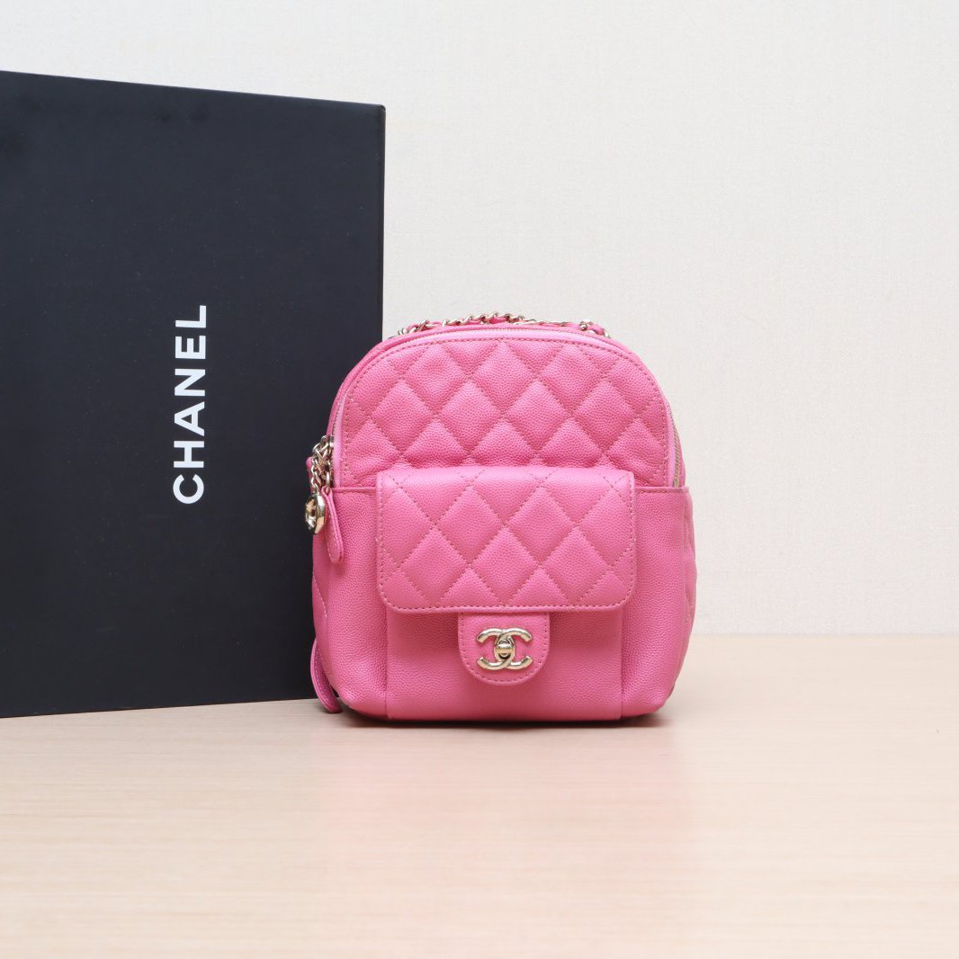 95新 Chanel/香奈儿 小花攀攀前置口袋相机包 19cm玫红皮革C 27开