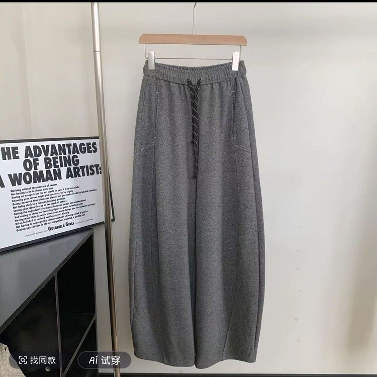 【专柜轻奢】毛呢弯刀裤秋冬加绒加厚2025高腰加宽显瘦休闲阔腿裤