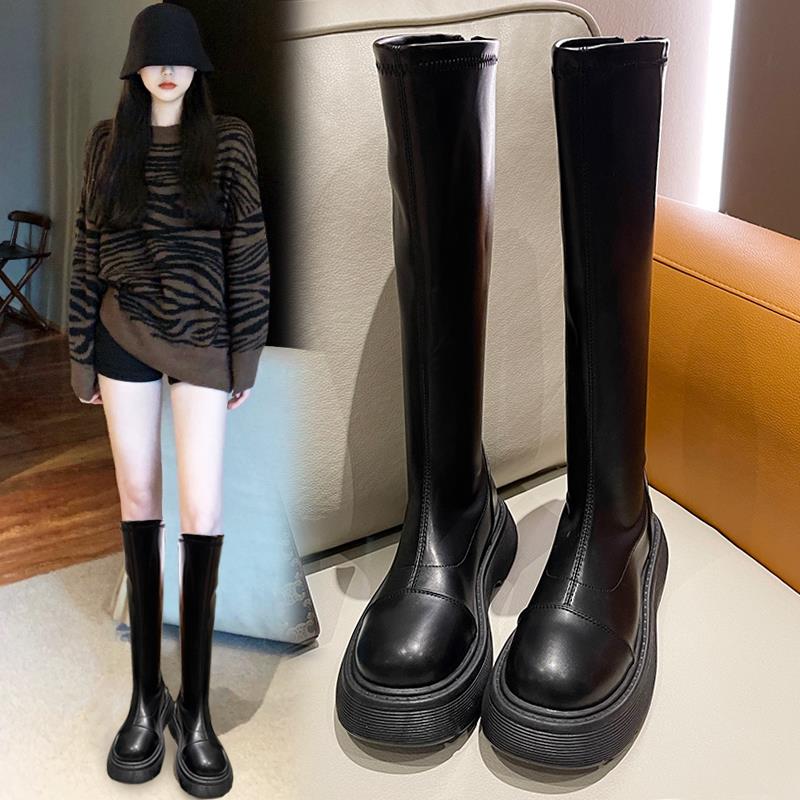 长筒靴女2025年秋冬季新款加绒小个子马靴高筒长靴厚底瘦瘦骑士靴