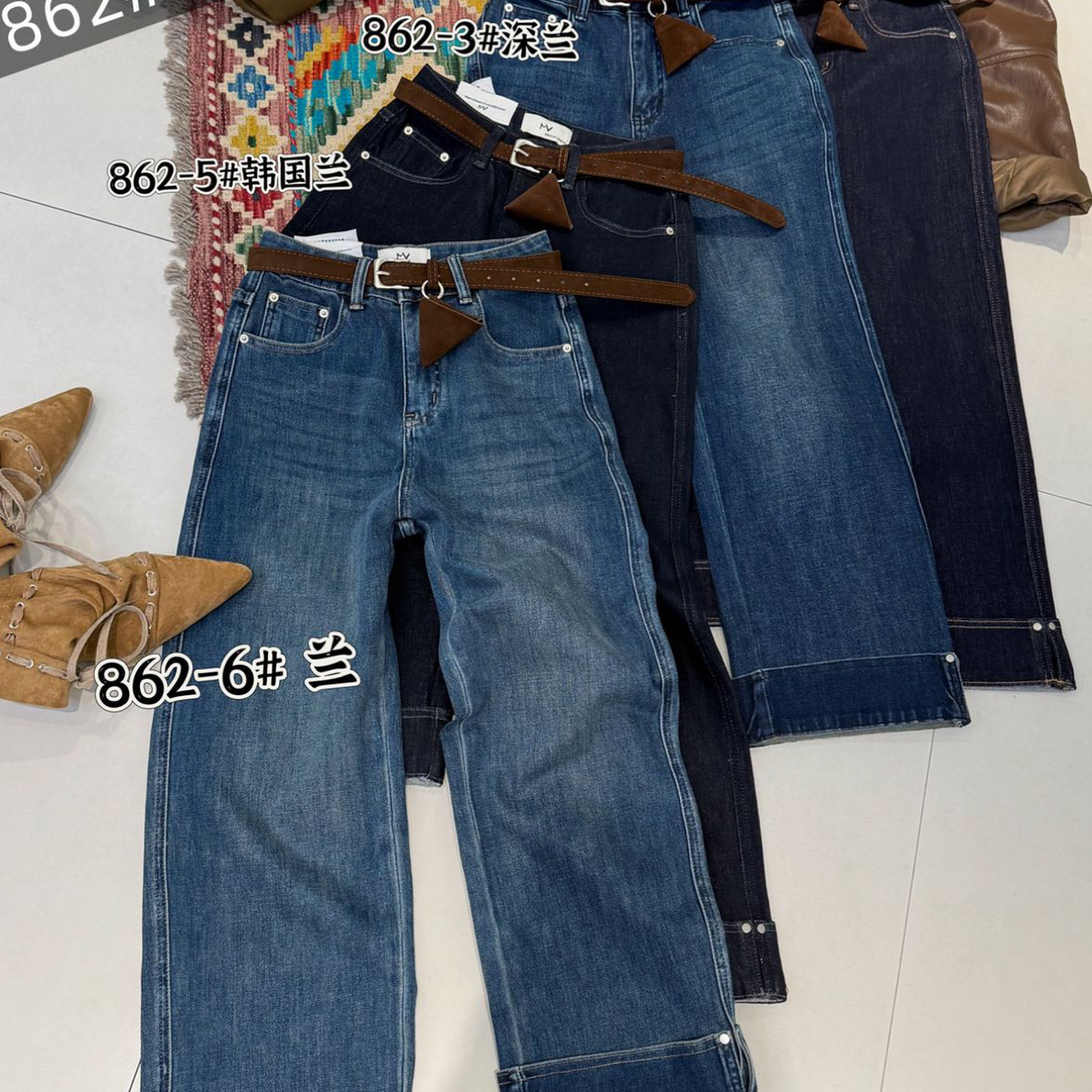 新款直筒牛仔裤四面弹显瘦