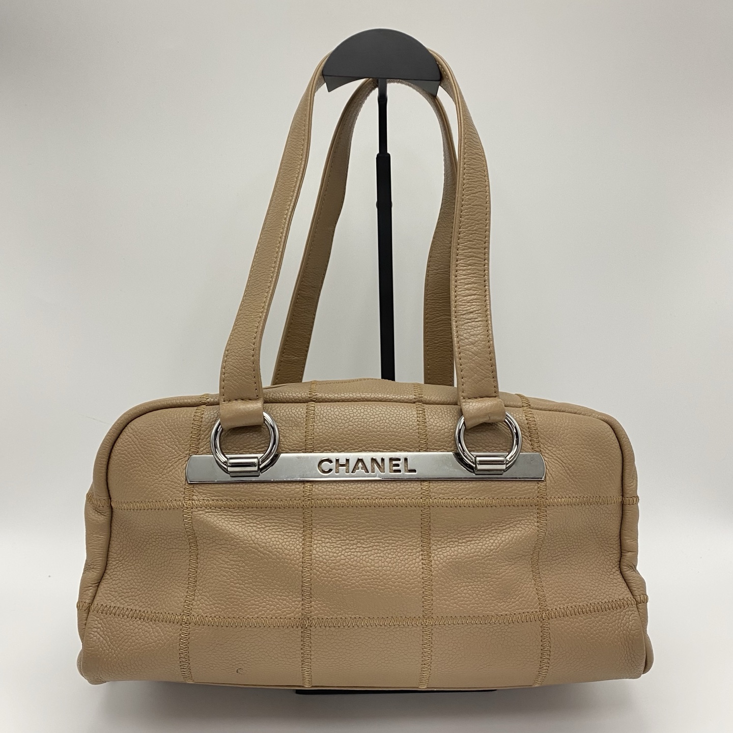 95新 Chanel/香奈儿 vintage浅棕色波士顿保龄球手提单肩包 10984