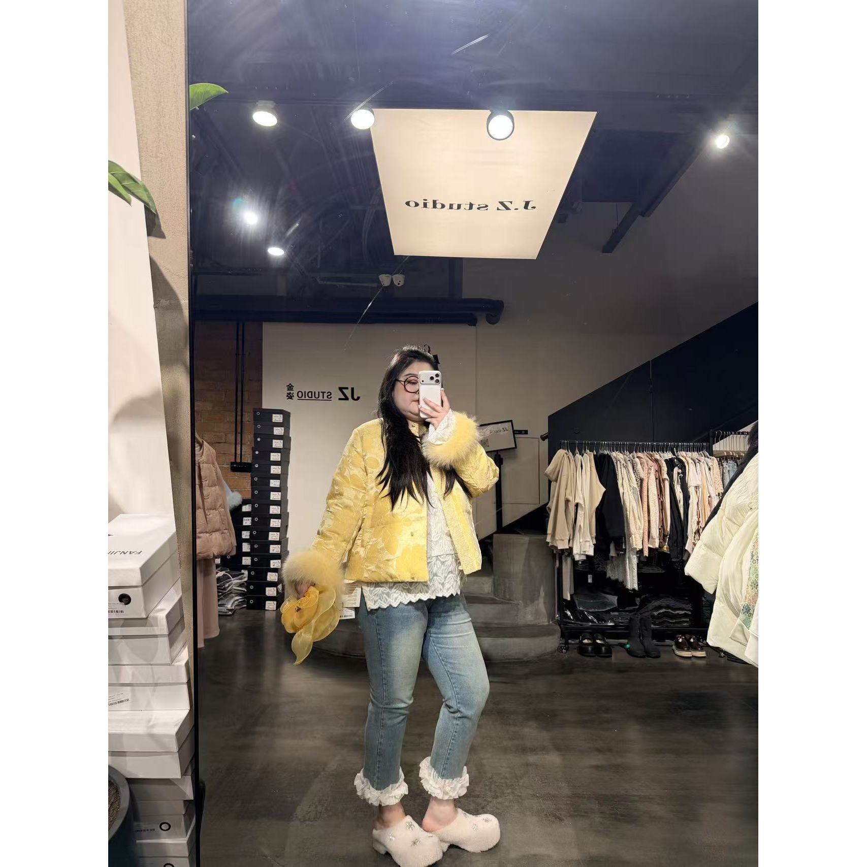 A3大码胖M新中式复古提花加厚保暖轻奢钉珠毛毛袖国风外套