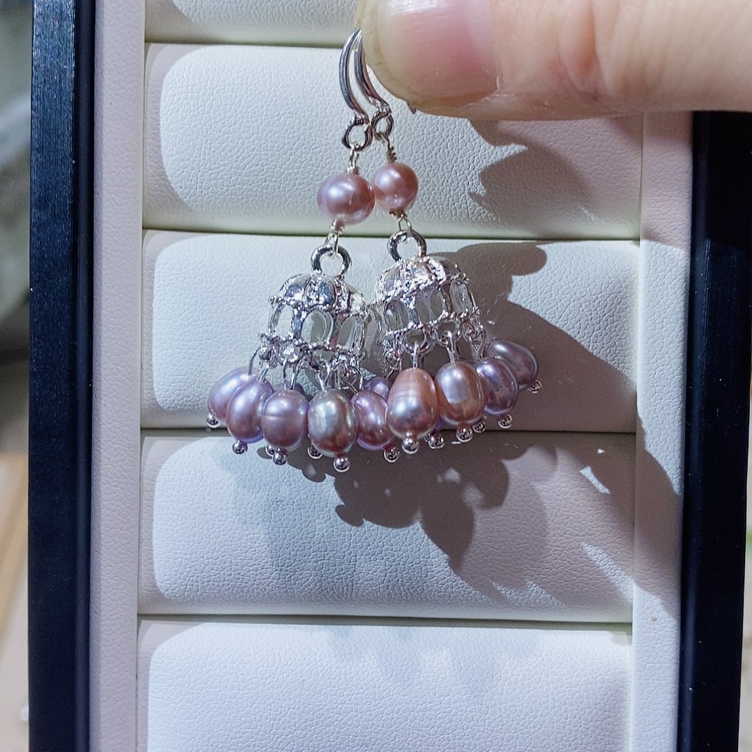 淡水珍珠耳饰银S925镶嵌