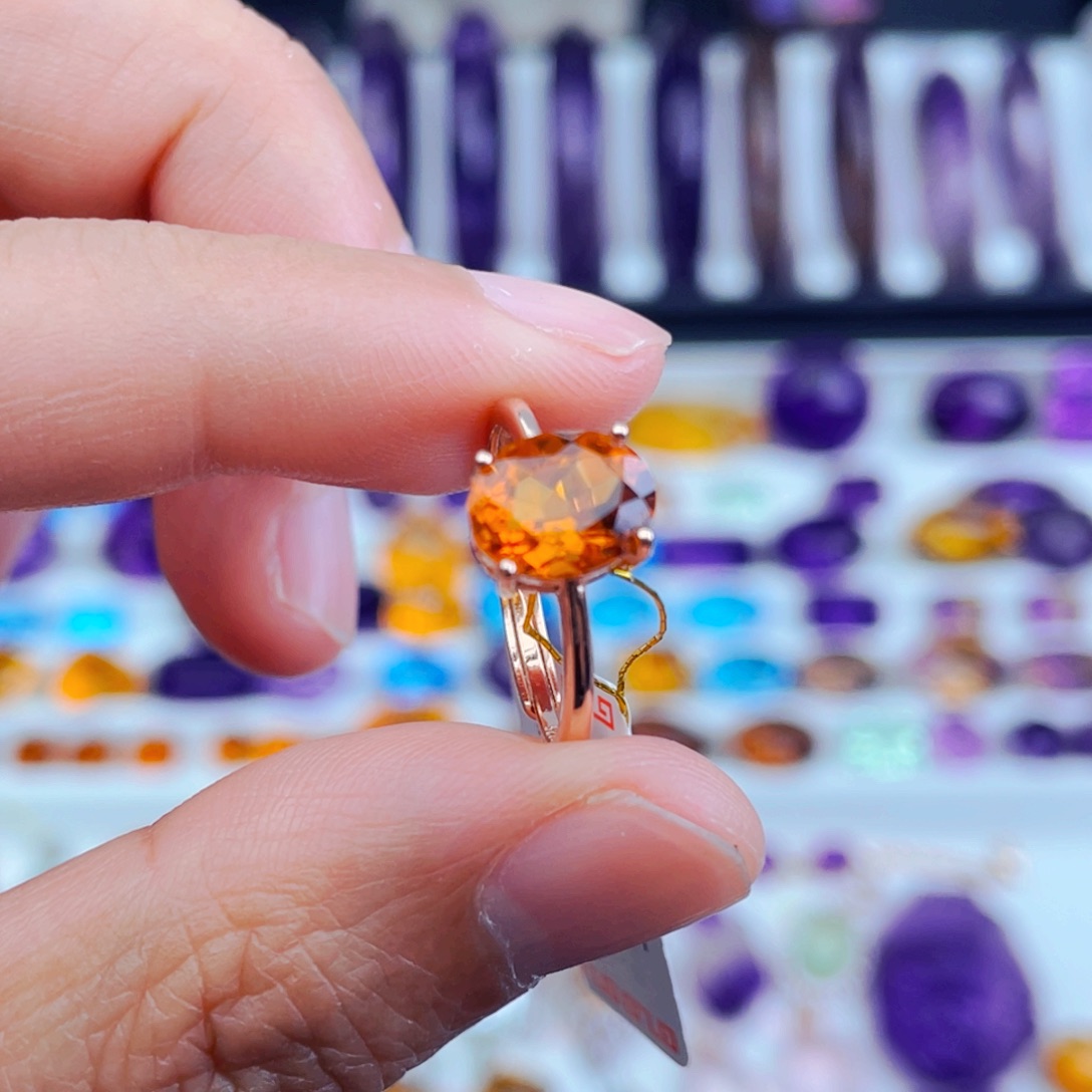 水晶工厂精品定制黄水晶戒指银S925镶嵌用****8