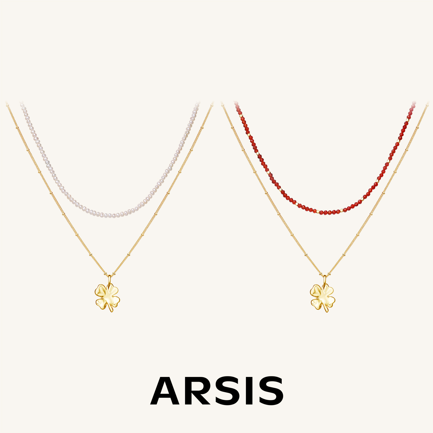 ARSIS新年款幸运符号系列四叶草鸿运叠链红色毛衣链项链锁骨链