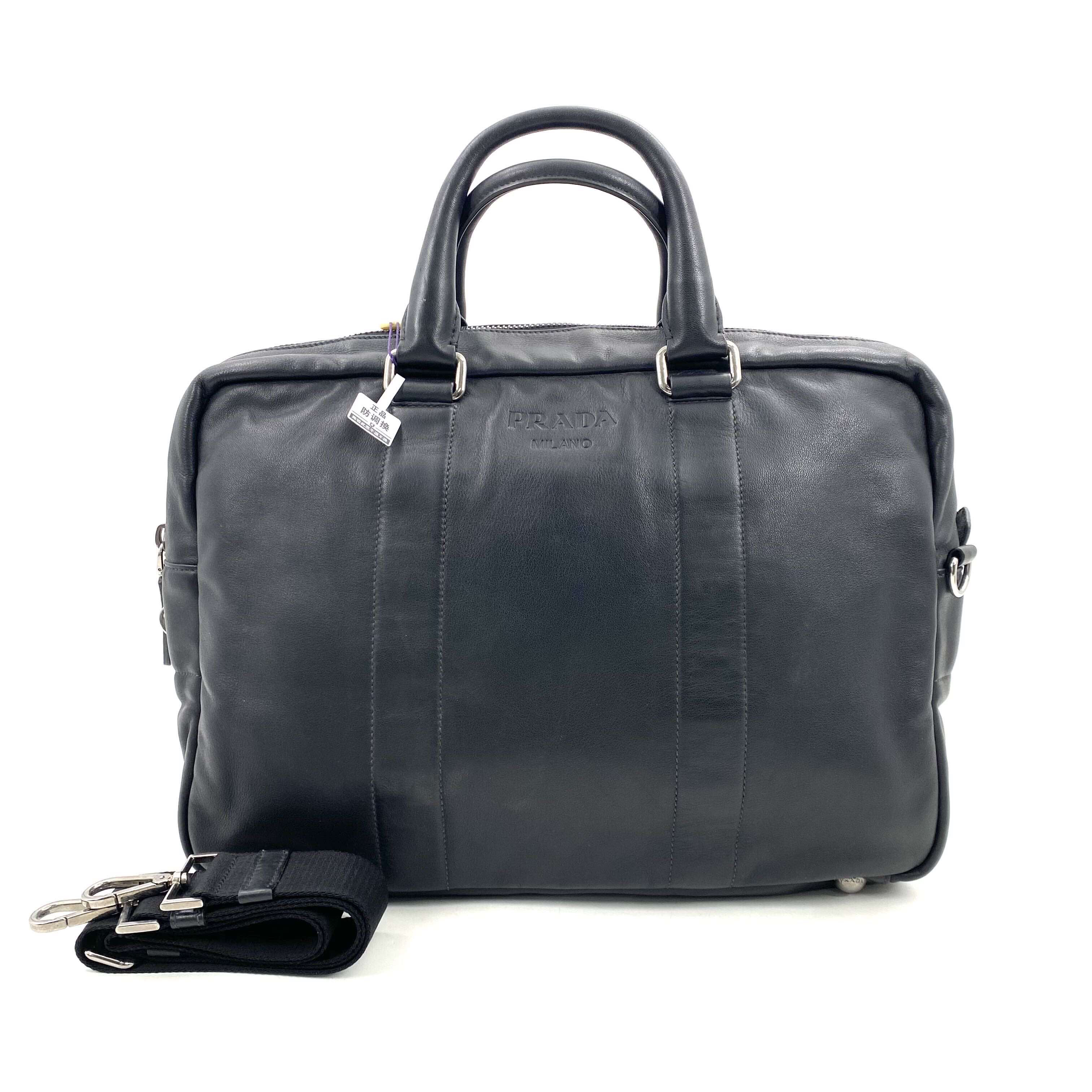 95新 Prada/普拉达 黑色全皮公文包 尺寸40/28