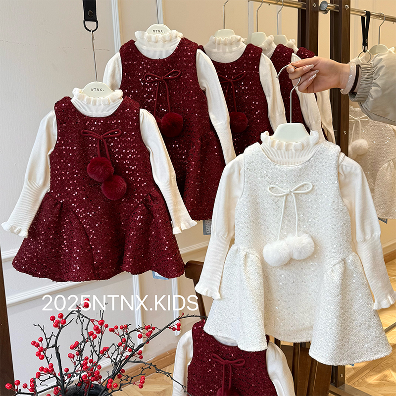 女童“冬铃雪落”银河亮片加绒裙子套装Q2501607