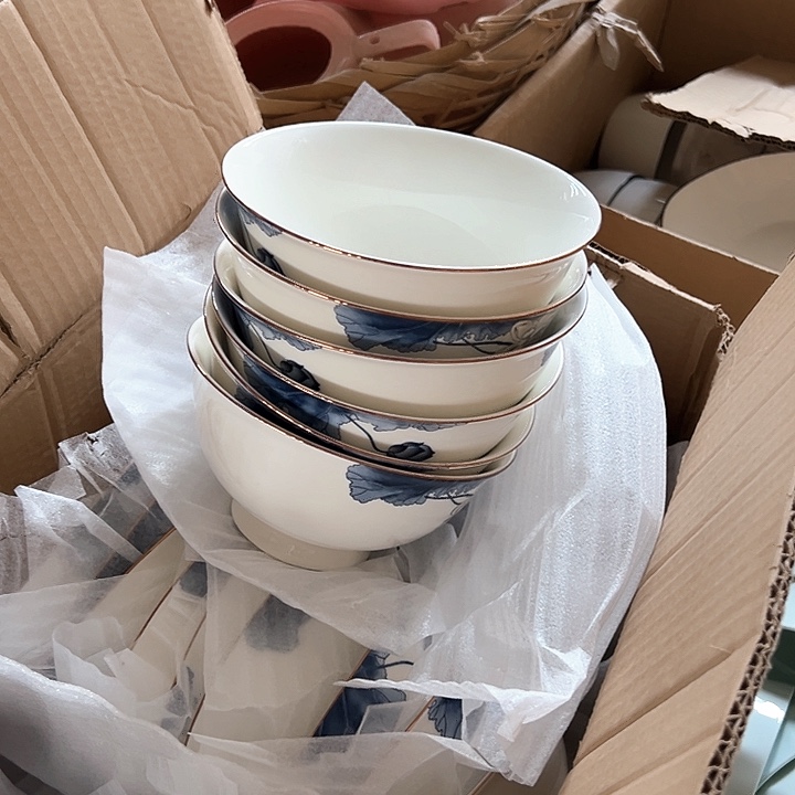 微瑕介意勿拍不退不换 荷花6英寸面碗6只