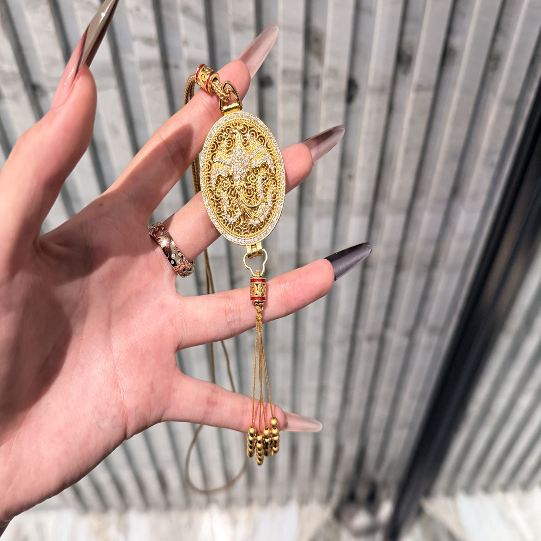 铜合金合成锆石项链 高定重工款古法小众项链