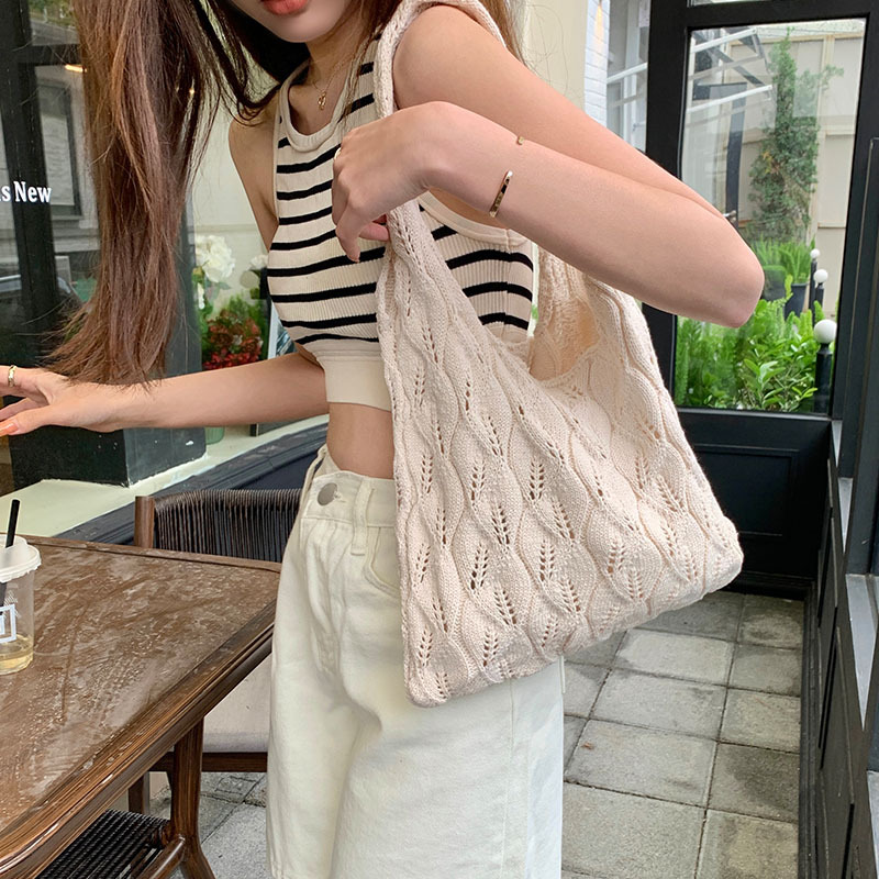 针织包编织包大容量托特包斜挎包腋下包bags包包复古镂空女单肩包