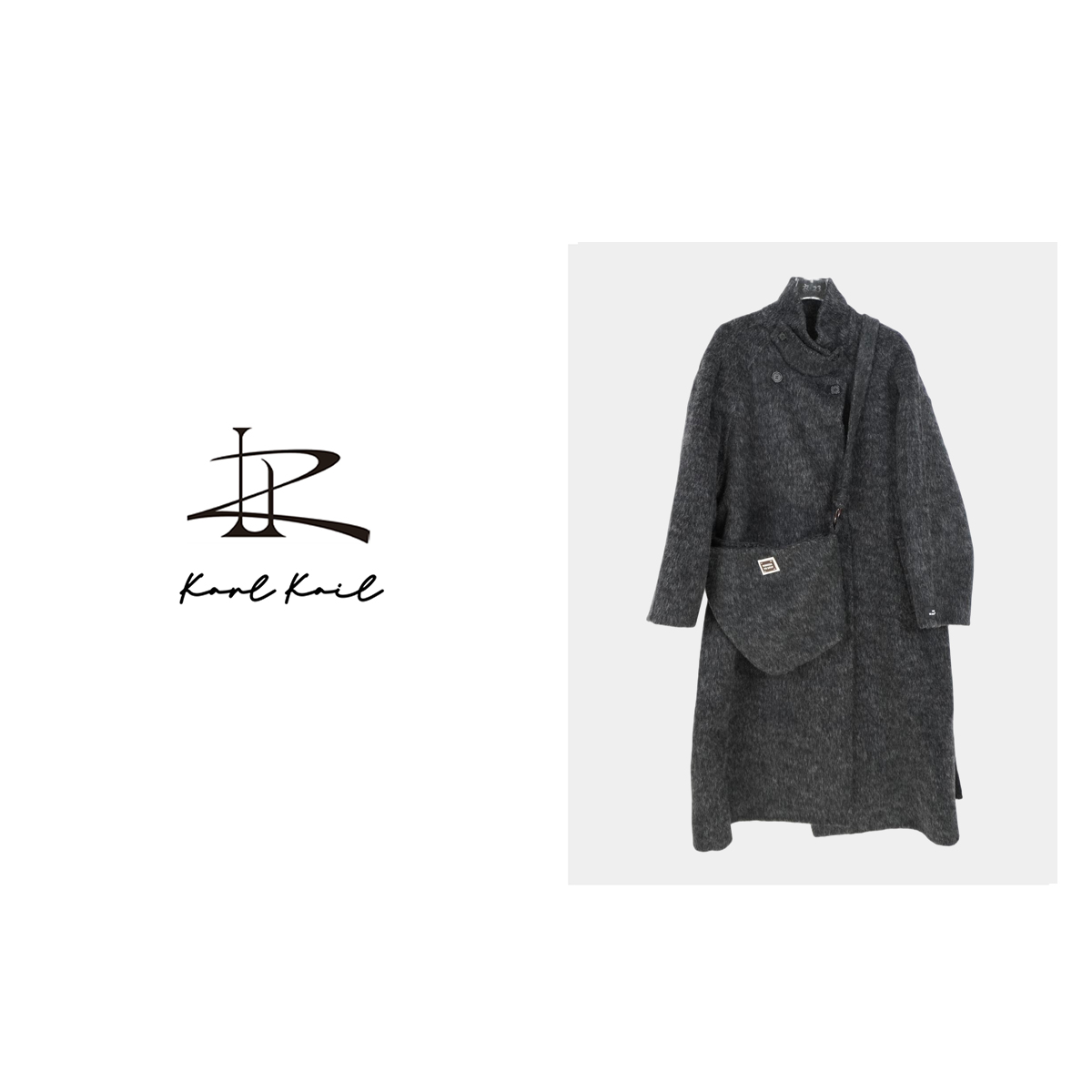 kAREKAIE秋冬保暖廓形花纱羊毛羊绒混纺中长款大衣26343