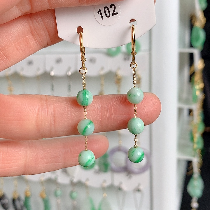 翡翠耳饰银S925镶嵌翡翠