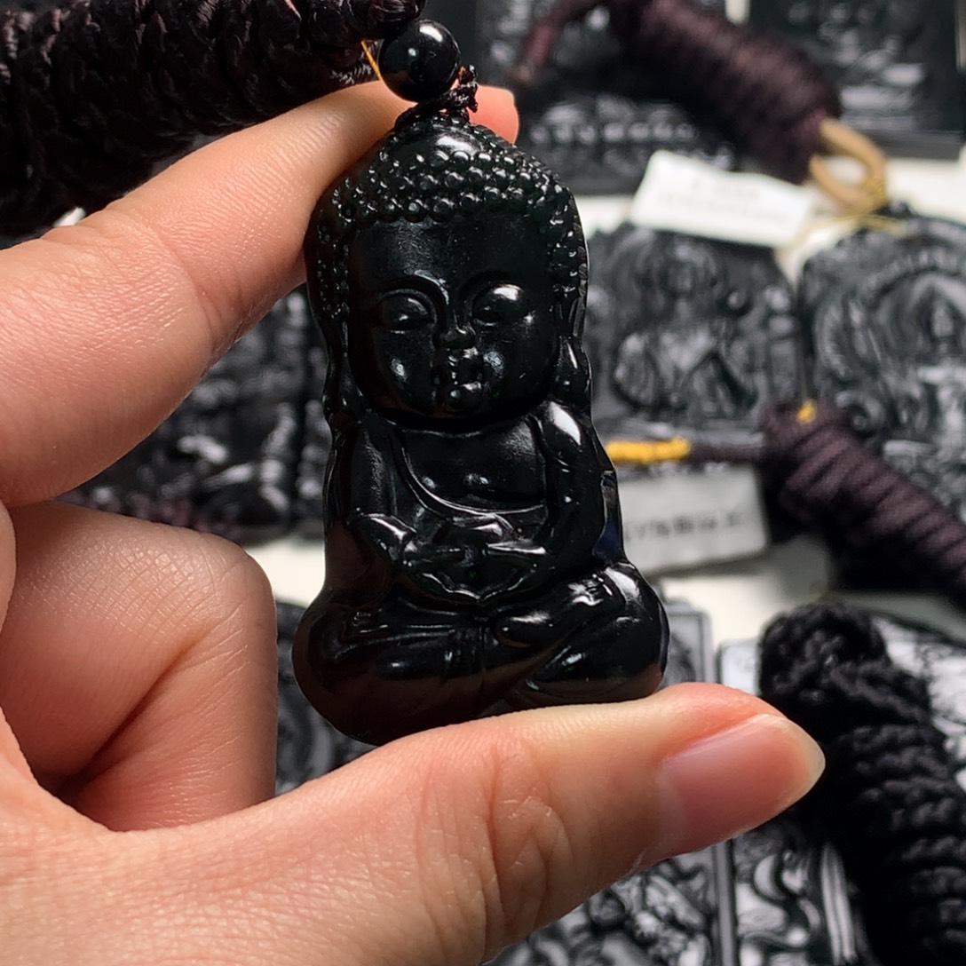 天然缅甸a货钢琴黑挂件