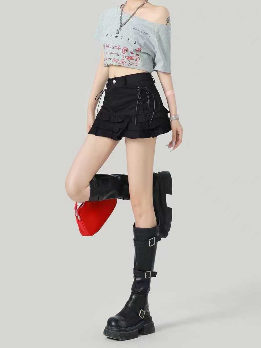 高腰短裙半身裙藏蓝高腰百褶短裙女装黑色半裙88382