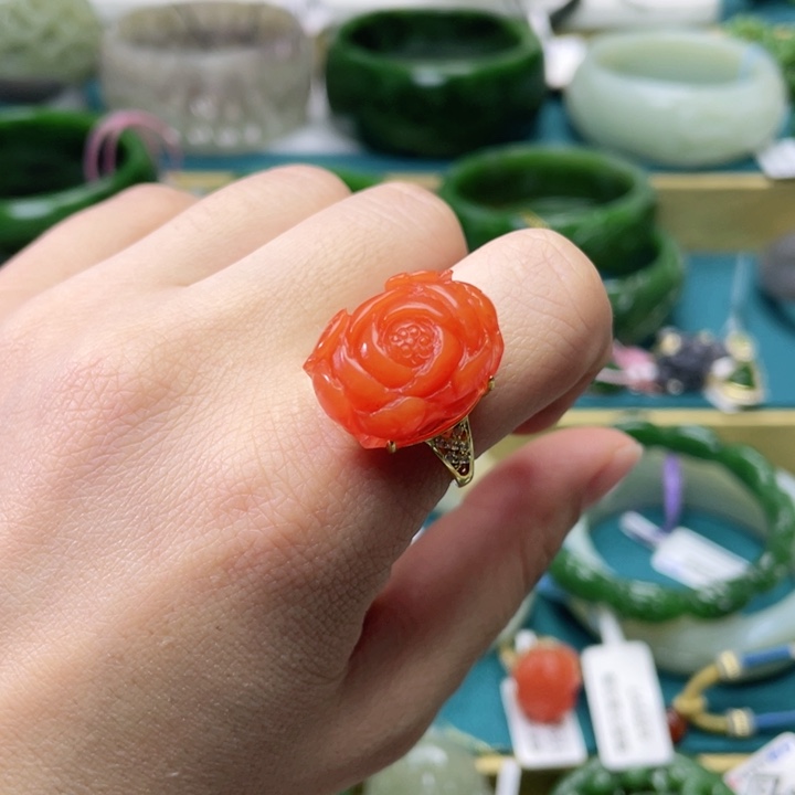 南红玛瑙戒指银S925镶嵌