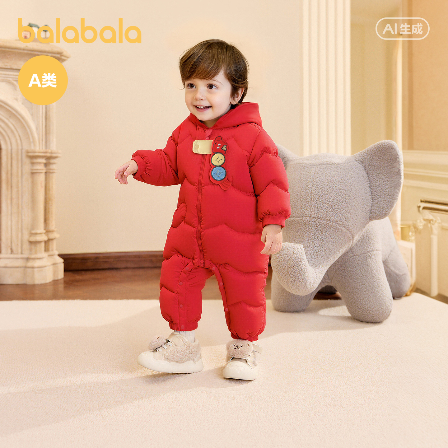 【商场同款】巴拉巴拉婴儿冬季羽绒连体衣男女童爬服2026新款可爱