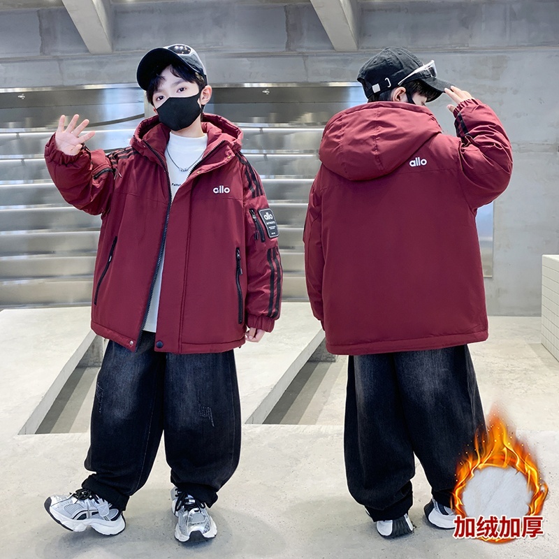 男童加绒加厚外套秋冬款2025新款冬季男孩派克服中大儿童冬装棉服