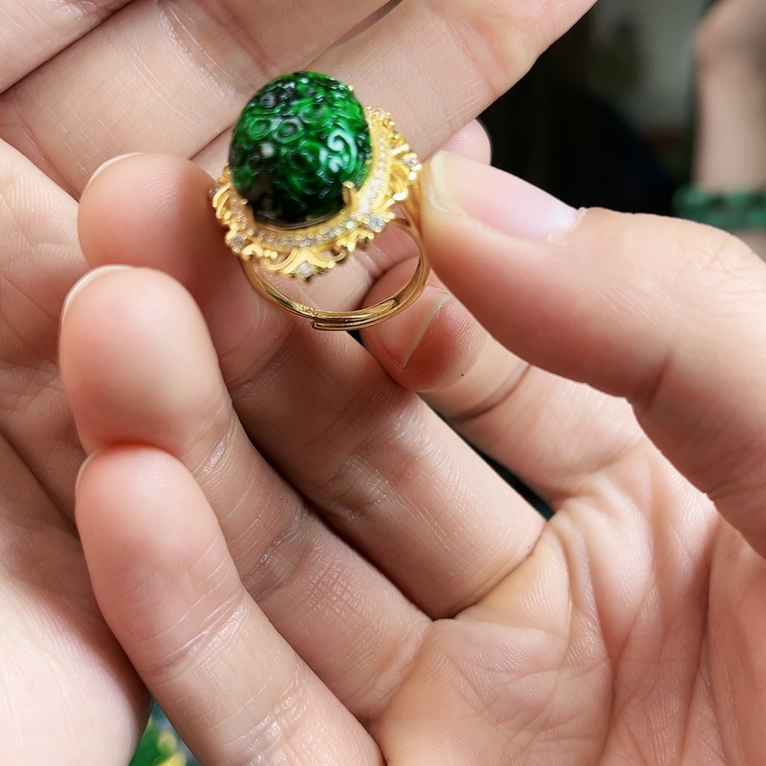 翡翠戒指银S925镶嵌戒指