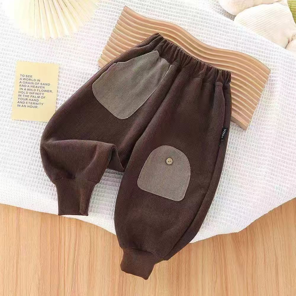 新款儿童口袋裤加绒加厚男童女童羊羔绒保暖舒适亲肤秋冬款