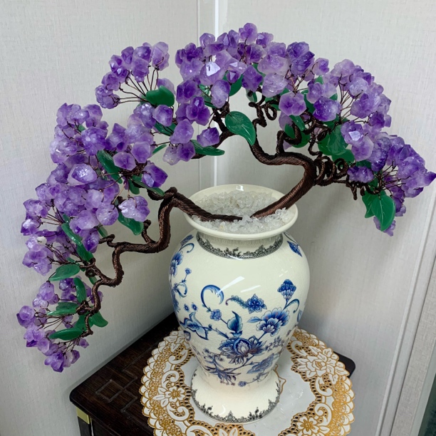 蓝色陶瓷摆件天然紫水晶电视柜酒柜茶几高档轻奢创意装饰品摆件