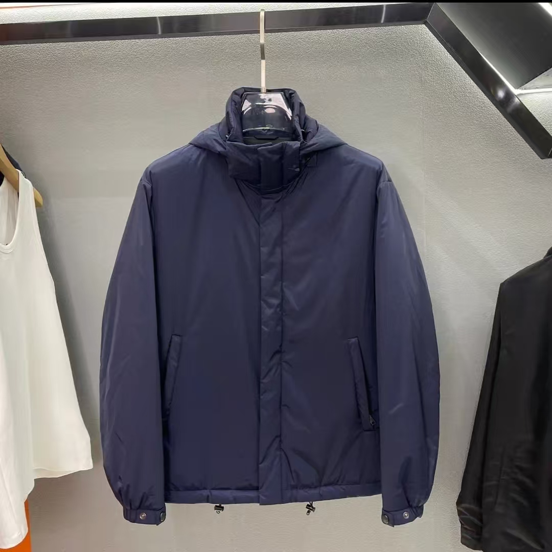 男士连帽常规款保暖棉服蓝色立领款