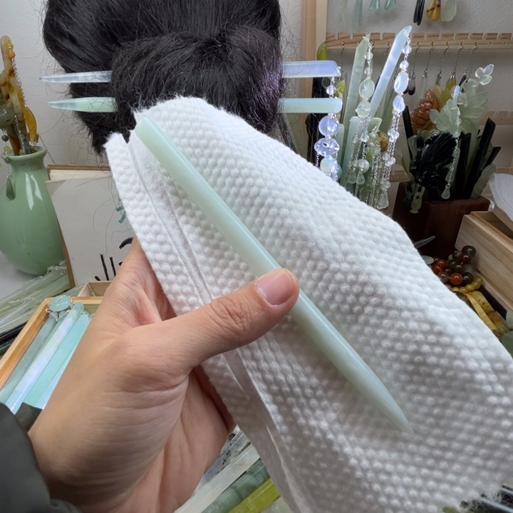 蛇纹石玉发饰未镶嵌长度16.2