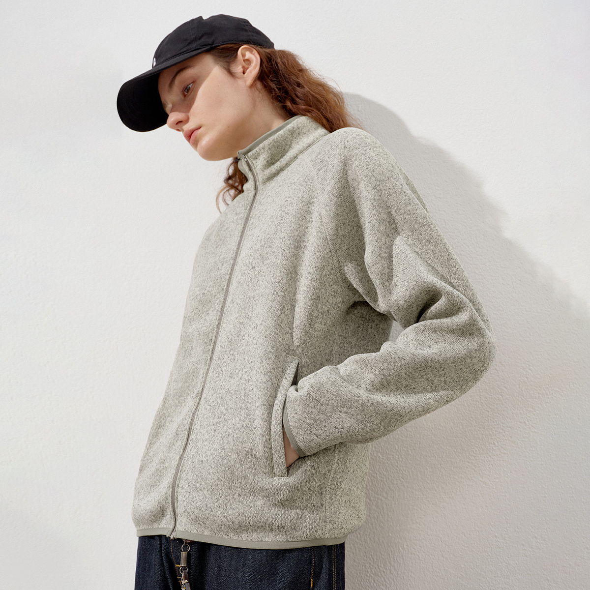 714street轻薄粗针花纱抓绒外套男2026春季新款落肩夹克521521